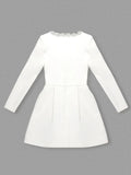 Square Collar Diamond Long Sleeves White Mini Dress-Outfit