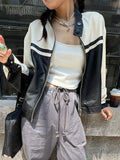 Leather Jacket Women Casual PU Y2k Vintage Jackets Female Patchwork Streetwear American Retro Locomotive Coat