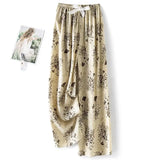 High-End Cotton Pyjamas Ladies Summer Thin Artificial Silk Home Leisure Long Trousers Straight Can Be Worn