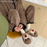 FUNKY 2021 Winter Women's Shoe Cartoon Animal Deer Faux Fur Fleece Sock Christmas Slippers for Home Non-slip Woman