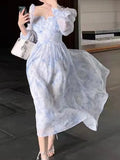 Summer Casual Elegant Midi Dress Ladies Vintage Long Sleeve Party Vestidos Female Holiday