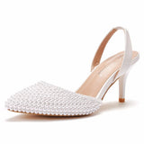Cm Light-Mouthed Pointed Sandals White Pearl Fine Heel Sandals Large Size Wedding Shoes Bride Wedding Wedding Wedding Shoot Pearl