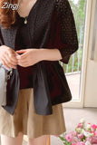 Summer Lace Women Shirts and Blouses 2023 Korean Stylish Half Sleeve Cardigan Hollow Cotton Fashion Sunscreen Tops