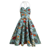 Up Back Cotton A Line Swing Tunic Dress Hepburn Vintage Halter Sundress 50s Gothic Pin Up Rockabilly Dress Cow Girl