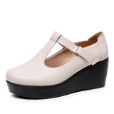 With Round Head Slope And Soft Soles Of Mother Leather Shoes Spring And Autumn Waterproof Table Thick-Soled Loose Cake Shallow Magic Stick Single Shoes
