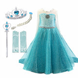 Girls Party Princess Dress Baby Girls Summer Elegant Long Sleeve Blue Dresses Birthday Party Fantasy Ball