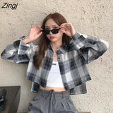 Sale Shirts Women Chic Plaid Stylish Summer Long Sleeve Sun-proof Schoolgirls Crop Top All-match Simple Teens Outerwear