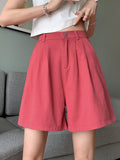 100% Cotton Korean Oversize 4Xl Shorts Women Harajuku High Waist Fashion Wide Leg Short Pants Summer Solid All Match