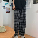 Autumn Women Plaid Pants Casual Oversize Loose Wide Leg Trouser Retro Teens Harajuku Plus Size Hip Hop All Match