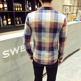 And Autumn Plaid Long-Sleeved Shirt Men's Korean Version Of Slimming Casual Shirt Young Men's Shirt Fashion Men's