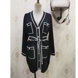 2023 New Autumn And Spring Fashion Casual V-neck full sleeves contrast colors waist belt pocket single breasted