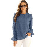 Solid Blouse Fashion Jacquard Stand Neck Long Sleeve Chic Office Work Tops Lady Plus Size Casual Elegant Chiffon