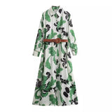 Spring Style Belt Printed Shirt Dress