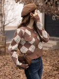Women's Knitted Cardigan 2022 Autumn Winter French Argyle O-Neck Single Breasted Female Clothing Short Sweater