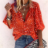 Women Long Sleeve Loose Casual Buttons Printing T-Shirts Turn Down Collor Basic Spring Autumn Oversized