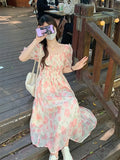 Zingj Square Collar Floral Dress Female Summer New Vacation Art Feeling Sen Is The First Love Bubble Sleeve Fairy