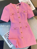 Vintage Small Fragrance Tweed Dresses For Women Korean Fashion Casual Party Mini Sundress Sweet Summer Dress