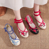 Zingj Heels Single Shoes Embroidered Cloth Shoes Women's Embroidered Shoes Embroidered Shoes Spring And Autumn Retro Plate Buckle Beef Tendon