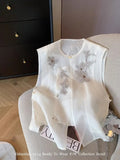 Embroidered Ougen Yarn New Chinese Round Collar Vest 2024 Summer Female Style Loose Temperament Sleeveless