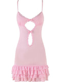 Pink Ruffles Cut Out Cami Mini Dress- Outfit