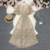 Zingj Wind Temperament Sweet Broken Flower V Collar Dress Beach Vacation Snow Spinning A Word Long