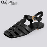 Onlymaker Brand Women's Flat Sandals Summer Casual Soft Genuine Leather Summer Roman Female Big Size Fashion