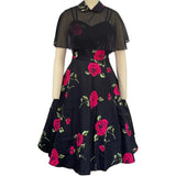 Cape Vintage Gothic Flare Dress Women 50s 60s 2pcs Turn Down Collar Elegant Party Wear Summer A Line Midi Swing