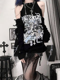 Aesthetic T-shirt Women Gothic Off Shoulder Long Sleeve Cartoon Print Graphic T Shirts Japanese Harajuku Grunge