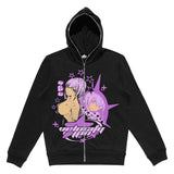 Zip up Hoodies Women Y2k Printing Clothes Teens Vintage Anime Hoodie New Oversize Letter Embroidery Sweatshirts