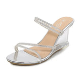 Zingj Wedge Sandal Female Summer Two Wear Sexy Crystal Transparent Glass Diamond Wedge