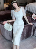 Women New White Midi Dress Elegant Prom Party Sexy Vestidos One Piece