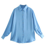 New Women's Autumn Printing Multi-Color Silk Sipping Long-Sleeved Collar Loose Shirt