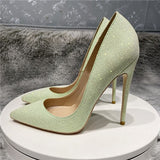 green Gretel bling stiletto shoes 12cm 10cm 8cm high heels pointed toe handmade good quality women pumps LF029