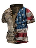 Summer Casual Short Sleeve T-shirt Men Vintage Button O-Neck Loose Pullover Tops Fashion Pattern Printed Tee Men