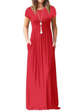 Elegant Long Summer Dress Women Short Sleeve Maxi Dress Ladies Party Casual Dresses Female Robe Femme Green Red