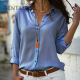 Elegant Long Sleeve Oversized Solid V-Neck Chiffon Blouse Summer Women Tops Female Office Shirts Casual