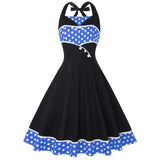 Elegant Vintage Floral Print Pleated Casual Dress Polka Dot Vestidos A-Line Pinup Business Party Women Flare Swing