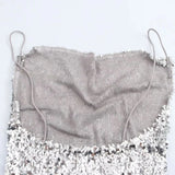 Silver Sequin Cowl Neck Midi Dress- Outfit