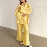 Zingj Women's Fall 2023 New Striped Long Sleeves, High Waisted Trousers Fashion Casual Suit-Outfit