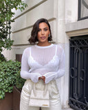 Striped See-Through Long Sleeve Top-Outfit