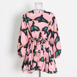 French Vintage Holiday Dress 2025 Summer New Fashion Design Smashed Flower With Long Sleeve Short