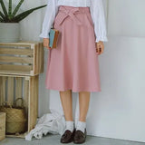 Women Skirt High Waist Pleated Knee Length Skirt Vintage A Line Big Bow