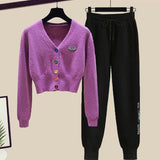 Zingj Summer Fashion Suit Female Net Red New Short Sweater Sweater With Sweatpants Casual Two Sets-Outfit