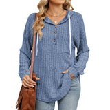 Zingj Autumn And Winter New Hooded Draw Rope Button Hole Strip Long Sleeve Hoodie Top-Outfit