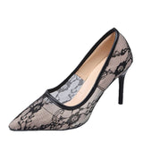 Yarn High-Heeled Women 2025 New Summer Niche Temperament Black Lace Fine Tip Single Shoes