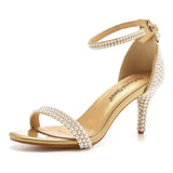 Cm Temperament Shallow Word With Fine Heel Sandals Imitation Pearl Wedding Shoes Sexy Fish Mouth Summer Sandals Size