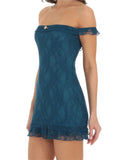 Women Slash Neck Off Shoulder Lace Mini Dress Elegant 3D Floral Ruffles Hem Bodycon Dress Party Summer Female
