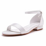 Cm Square Sandals Shallow Mouth With Buckle Sandals Ivory White Silk Satin Bridal White Sandals