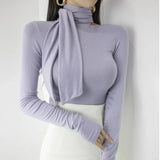 Basic Long Sleeve Womens Tshirt Casual Black White Slim Fashion Off Shoulder Top T Shirt Ladies Fashion Korean Tee