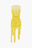 sheer mesh mini dress with bow